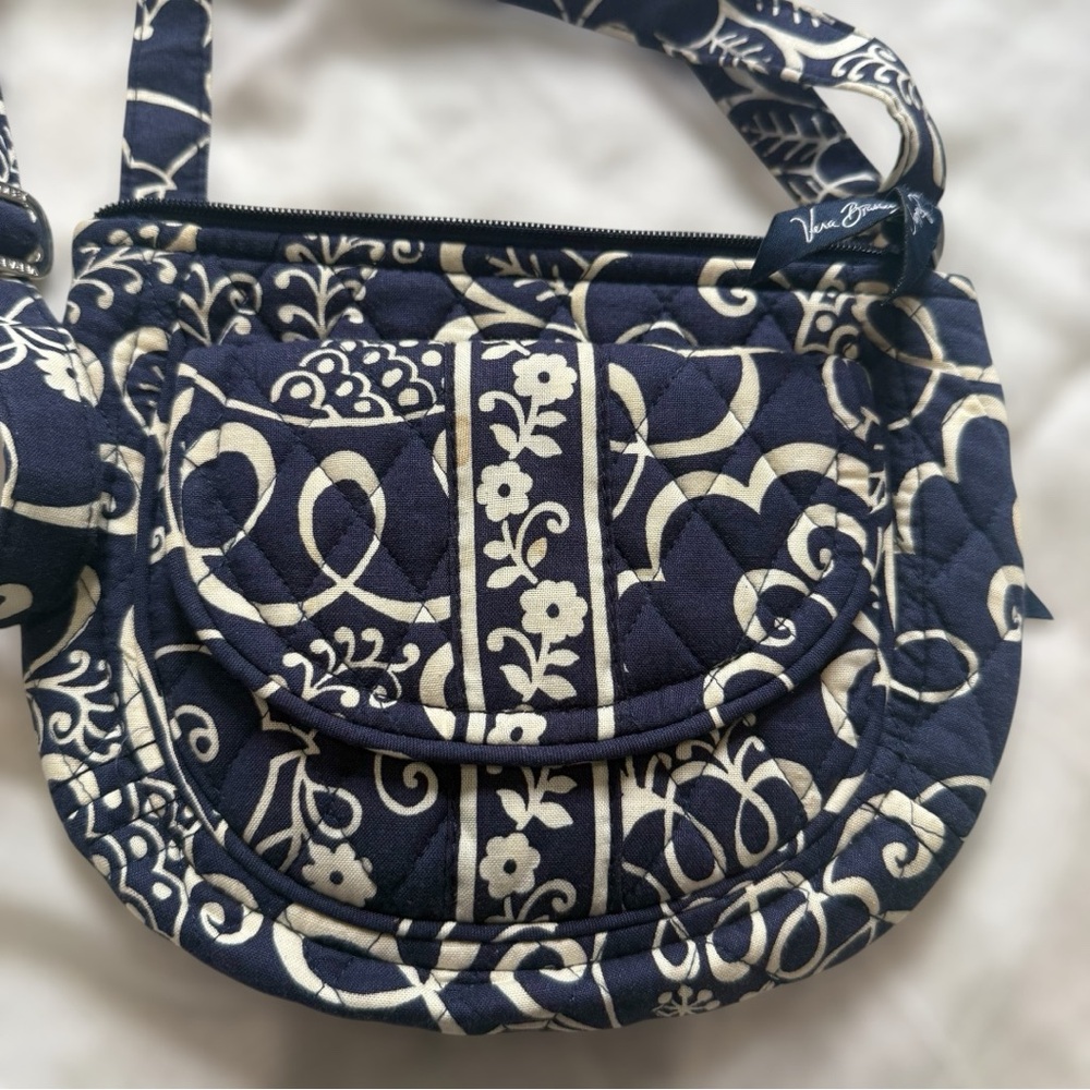 Vera Bradley Blue and White Crossbody Bag with Ornate Design